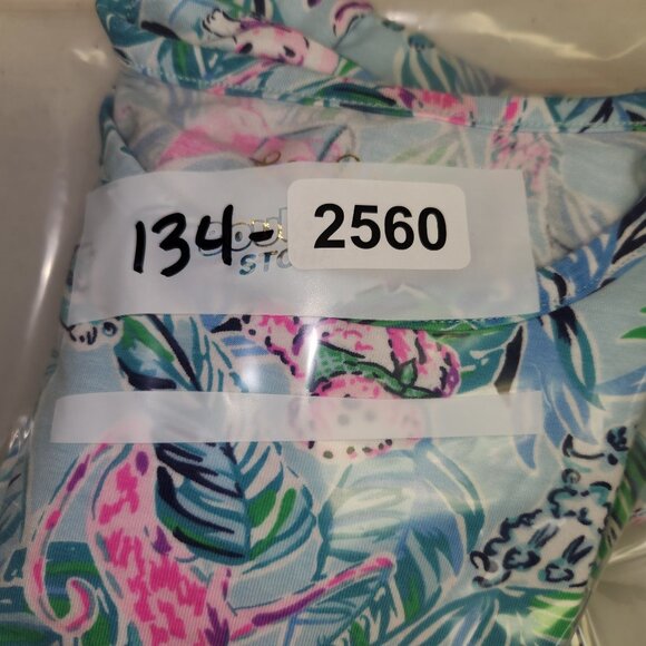 Lilly Pulitzer Girls Long-Sleeve Tropical Print Shirt Size 10 Blue & Pink Cotton - Picture 9 of 9